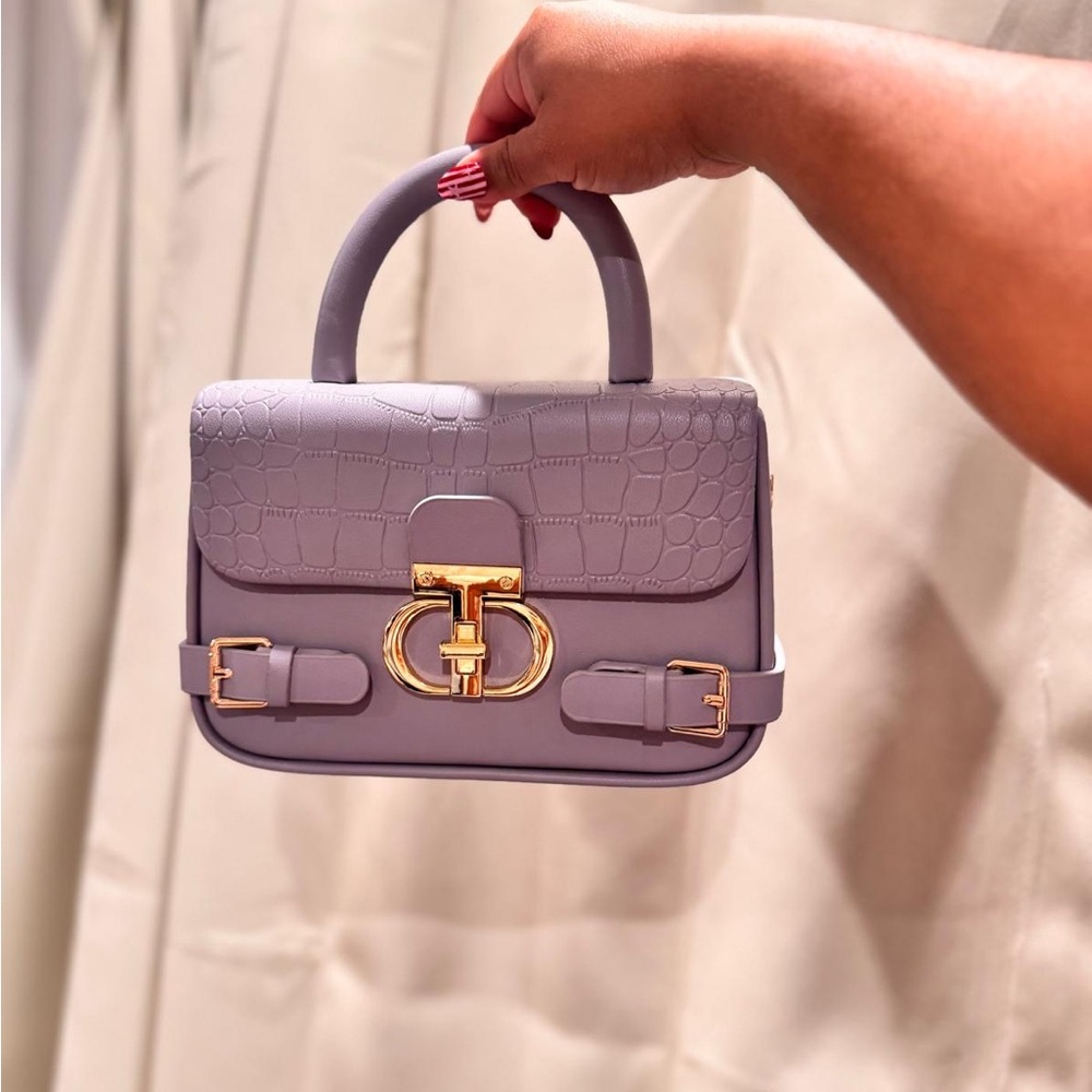 Lavender Top-Handle Satchel Handbag with Gold Hardware